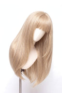 Silk Straight Fringe Layered Glueless Human Hair Wig in Shade 60 Ecru Pearl, Frosted Ash Beige Blonde, by Kora Strand