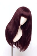 Silk Straight Fringe Layered Glueless Human Hair Wig in Shade 99J Wine Ink, Deep Burgundy Wine Red, by Kora Strand