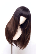 Silk Straight Fringe Layered Glueless Human Hair Wig in Shade T1B/4 Noire Melt, Off Black to Chocolate Brown Balayage, by Kora Strand