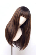 Silk Straight Fringe Layered Glueless Human Hair Wig in Shade T2-2/4/6 Brun Tissé, Multi-Tonal Brunette Highlights and Lowlights, by Kora Strand