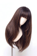 Silk Straight Fringe Layered Glueless Human Hair Wig in Shade T2-2/4 Cocoa Melt, Dark to Medium Brown Highlights and Lowlights, by Kora Strand