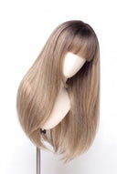 Silk Straight Fringe Layered Glueless Human Hair Wig in Shade T8/60 Ash Bronde, Ash Brown to Ash Beige Blonde Balayage, by Kora Strand