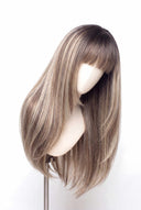 Silk Straight Fringe Layered Glueless Human Hair Wig in Shade T8-8/60 Vanilla Drift, Butter and Icy Blonde Highlights and Lowlights, by Kora Strand