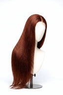 Silk Straight Glueless Human Hair Wig in Shade 33 Auburn Éclat, Dark Auburn Copper Red, by Kora Strand