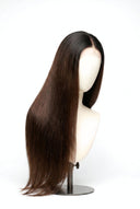 Silk Straight Glueless Human Hair Wig in Shade T1B/4 Noire Melt, Off Black to Chocolate Brown Balayage, by Kora Strand