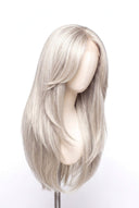 Silk Straight Layered Glueless Human Hair Wig in Shade 1001 Winter Pearl, Icy Platinum Blonde, by Kora Strand