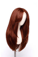 Silk Straight Layered Glueless Human Hair Wig in Shade 33 Auburn Éclat, Dark Auburn Copper Red, by Kora Strand