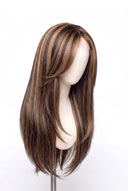 Silk Straight Layered Glueless Human Hair Wig in Shade 4/27 Riviera Brun, Medium Brown and Honey Blonde Highlights and Lowlights, by Kora Strand