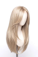 Silk Straight Layered Glueless Human Hair Wig in Shade 60 Ecru Pearl, Frosted Ash Beige Blonde, by Kora Strand