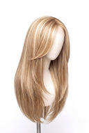 Silk Straight Layered Glueless Human Hair Wig in Shade 613/27 Golden Cream, Light and Honey Blonde Highlights and Lowlights, by Kora Strand