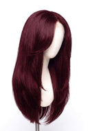 Silk Straight Layered Glueless Human Hair Wig in Shade 99J Wine Ink, Deep Burgundy Wine Red, by Kora Strand