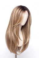 Silk Straight Layered Glueless Human Hair Wig in Shade T4-8/613 Rooted Ivory, Brown-Rooted Blonde Balayage, by Kora Strand