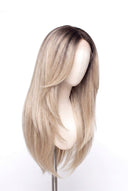 Silk Straight Layered Glueless Human Hair Wig in Shade T8/60 Ash Bronde, Ash Brown to Ash Beige Blonde Balayage, by Kora Strand