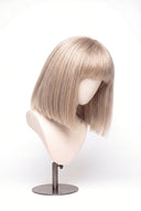 Yaki Straight Bob Fringe Glueless Human Hair Wig in Shade 60 Ecru Pearl, Frosted Ash Beige Blonde, by Kora Strand