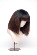 Yaki Straight Bob Fringe Glueless Human Hair Wig in Shade T1B/4 Noire Melt, Off Black to Chocolate Brown Balayage, by Kora Strand