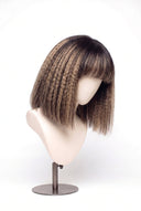 Yaki Straight Bob Fringe Glueless Human Hair Wig in Shade T2-2/18 Espresso Halo, Dark Brown to Warm Beige Blonde Balayage, by Kora Strand