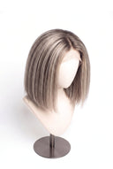 Yaki Straight Bob Glueless Human Hair Wig in Shade T5-7/20 Mink Ash, Rooted Dark Ash Blonde Balayage Blend, by Kora Strand