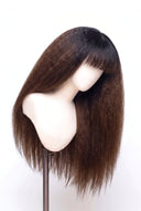 Yaki Straight Fringe Glueless Human Hair Wig in Shade T1B/4 Noire Melt, Off Black to Chocolate Brown Balayage, by Kora Strand