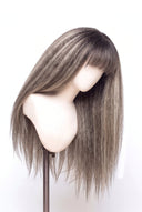 Yaki Straight Fringe Glueless Human Hair Wig in Shade T5-5/55 Ash Halo, Rooted Ash Brown with Light Ash Blonde Highlights, by Kora Strand