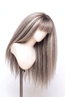 Yaki Straight Fringe Glueless Human Hair Wig in Shade T5-7/20 Mink Ash, Rooted Dark Ash Blonde Balayage Blend, by Kora Strand