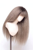 Yaki Straight Fringe Glueless Human Hair Wig in Shade T5-9/55 Stone Melt, Rooted Ash Brown to Light Ash Blonde Balayage, by Kora Strand