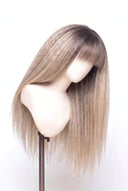 Yaki Straight Fringe Glueless Human Hair Wig in Shade T8/60 Ash Bronde, Ash Brown to Ash Beige Blonde Balayage, by Kora Strand