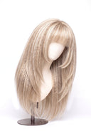 Yaki Straight Fringe Layered Glueless Human Hair Wig in Shade 18/60 Pearl Grain, Beige and Creamy Blonde Highlights and Lowlights, by Kora Strand