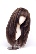 Yaki Straight Fringe Layered Glueless Human Hair Wig in Shade 2/6 Espresso Chestnut, Dark and Chestnut Brown Highlights and Lowlights, by Kora Strand