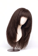 Yaki Straight Fringe Layered Glueless Human Hair Wig in Shade 2 Midnight Espresso, Darkest Brown, by Kora Strand