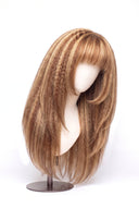 Yaki Straight Fringe Layered Glueless Human Hair Wig in Shade 27/30 Apricot Flame, Golden Copper Blonde Highlights and Lowlights, by Kora Strand