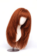 Yaki Straight Fringe Layered Glueless Human Hair Wig in Shade 350 Copper Sol, Ginger Copper Red, by Kora Strand
