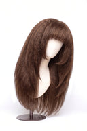 Yaki Straight Fringe Layered Glueless Human Hair Wig in Shade 6 Maple Brun, Light Chestnut Brown, by Kora Strand