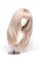 Yaki Straight Fringe Layered Glueless Human Hair Wig in Shade 60 Ecru Pearl, Frosted Ash Beige Blonde, by Kora Strand