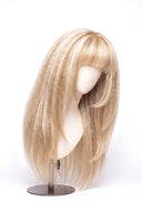 Yaki Straight Fringe Layered Glueless Human Hair Wig in Shade 613/27 Golden Cream, Light and Honey Blonde Highlights and Lowlights, by Kora Strand