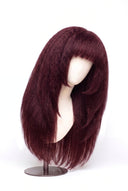 Yaki Straight Fringe Layered Glueless Human Hair Wig in Shade 99J Wine Ink, Deep Burgundy Wine Red, by Kora Strand