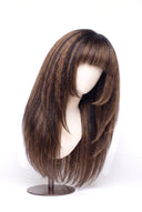 Yaki Straight Fringe Layered Glueless Human Hair Wig in Shade T2-2/4/6 Brun Tissé, Multi-Tonal Brunette Highlights and Lowlights, by Kora Strand