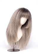 Yaki Straight Fringe Layered Glueless Human Hair Wig in Shade T5/20 Mink Root, Rooted Ash Brown to Ash Blonde Balayage, by Kora Strand
