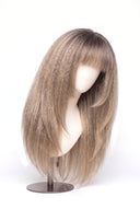 Yaki Straight Fringe Layered Glueless Human Hair Wig in Shade T8/60 Ash Bronde, Ash Brown to Ash Beige Blonde Balayage, by Kora Strand