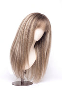 Yaki Straight Fringe Layered Glueless Human Hair Wig in Shade T8-8/60 Vanilla Drift, Butter and Icy Blonde Highlights and Lowlights, by Kora Strand