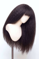 Yaki Straight Fringe Glueless Human Hair Wig Showing the Defined Texture by Kora Strand