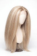 Yaki Straight Glueless Human Hair Wig in Shade 18/60 Pearl Grain, Beige and Creamy Blonde Highlights and Lowlights, by Kora Strand