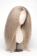 Yaki Straight Glueless Human Hair Wig in Shade 60 Ecru Pearl, Frosted Ash Beige Blonde, by Kora Strand