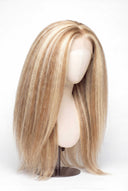 Yaki Straight Glueless Human Hair Wig in Shade 613/27 Golden Cream, Light and Honey Blonde Highlights and Lowlights, by Kora Strand