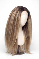 Yaki Straight Glueless Human Hair Wig in Shade T4-8/613 Rooted Ivory, Brown-Rooted Blonde Balayage, by Kora Strand