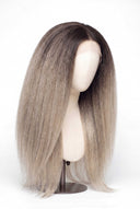 Yaki Straight Glueless Human Hair Wig in Shade T5/20 Mink Root, Rooted Ash Brown to Ash Blonde Balayage, by Kora Strand