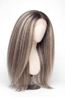 Yaki Straight Glueless Human Hair Wig in Shade T5-7/20 Mink Ash, Rooted Dark Ash Blonde Balayage Blend, by Kora Strand