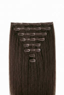 Yaki Straight Invisible Clip-In Extensions Showing the Hair Texture and Length by Kora Strand