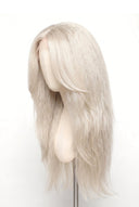 Yaki Straight Layered Glueless Human Hair Wig in Shade 1001 Winter Pearl, Icy Platinum Blonde, by Kora Strand