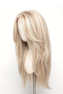 Yaki Straight Layered Glueless Human Hair Wig in Shade 18/60 Pearl Grain, Beige and Creamy Blonde Highlights and Lowlights, by Kora Strand