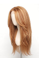 Yaki Straight Layered Glueless Human Hair Wig in Shade 27/30 Apricot Flame, Golden Copper Blonde Highlights and Lowlights, by Kora Strand